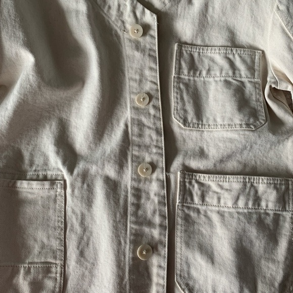 Zara Women's Cream Oversized Collarless Denim Jacket Size Small - Picture 5 of 8